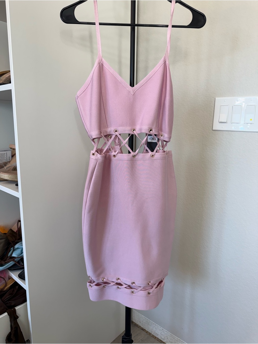 Hot Miami Styles Light Pink Lace-Up Cutout Bodycon Dress